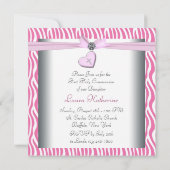 Wit Roze Zebra Hart Roze Kruis Eerste Communie Kaart (Achterkant)