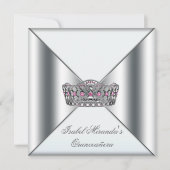 Wit Roze Zilver Tiara Quinceanera 15e Partij Kaart (Voorkant)
