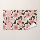 Wit Roze Zwart Bloem Monogram Pickleball Handdoek (Handdoek)