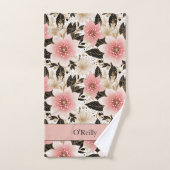 Wit Roze Zwart Bloem Monogram Pickleball Handdoek (Handdoek)