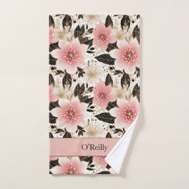 Wit Roze Zwart Bloem Monogram Pickleball Handdoek