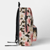 Wit Roze Zwart Bloem Patroon Modern Monogram Bedrukte Rugzak (Links)