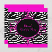 Wit-roze zwart-wit geboortedag Zebra Kaart (Voorkant / Achterkant)