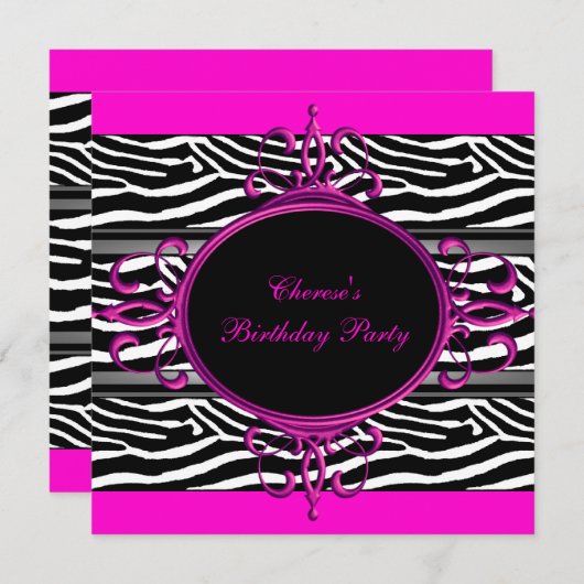 Wit-roze zwart-wit geboortedag Zebra Kaart (Voorkant / Achterkant)