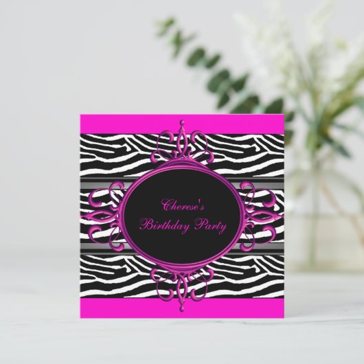 Wit-roze zwart-wit geboortedag Zebra Kaart (Staand voorkant)