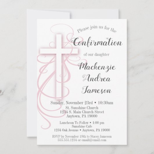 Wit roze zwijn kruisbevestiging uitnodiging (Voorkant)