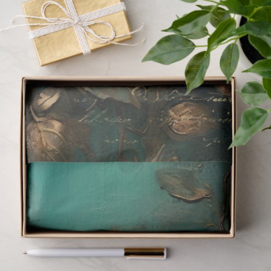 wit rozen gouden script smaragdgroen tissuepapier (Geschenk)