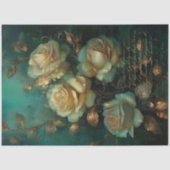 wit rozen gouden script smaragdgroen tissuepapier (Voorkant)