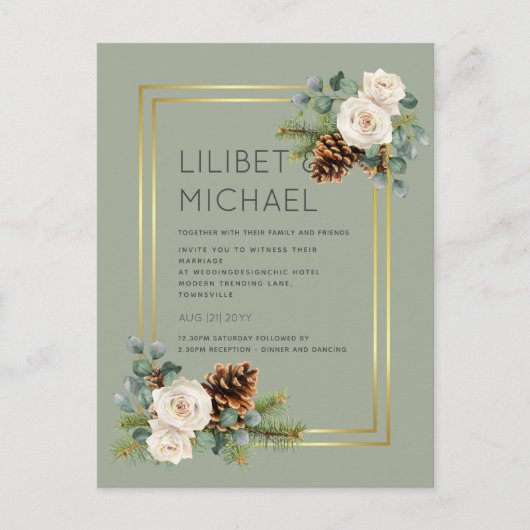 Wit rozen goudpuin blauw briefkaart (Voorkant)