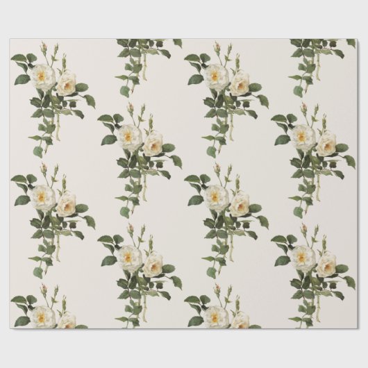  wit rozenbloemmotief cadeaupapier (Vlak)