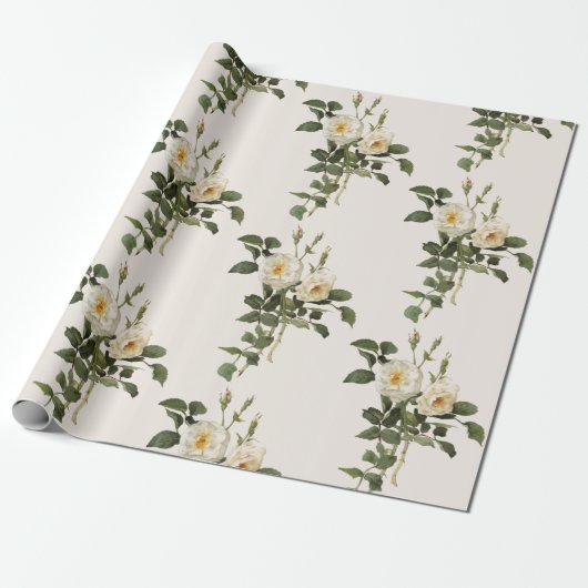  wit rozenbloemmotief cadeaupapier (Uitgerold)