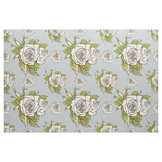 wit rozenpatroon groene accenten 2 stof (Yard (91,4 cm))