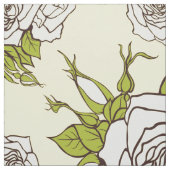  wit rozenpatroon groene accenten stof (Swatch)