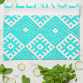 Wit-Rusland Беларус ьNor Folk Pattern Turquoise Theedoek (Gevouwen)