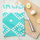 Wit-Rusland Беларус ьNor Folk Pattern Turquoise Theedoek (Quarter Fold)