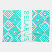 Wit-Rusland Беларус ьNor Folk Pattern Turquoise Theedoek (Horizontaal)
