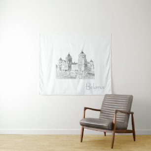 Wit-Rusland Mir Castle Cityscape Sketch Tapestry Wandkleed