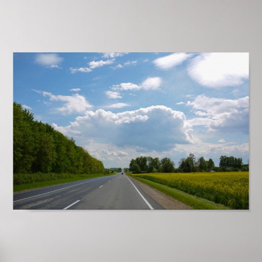Wit-Rusland Road Canola Fields Flowers Sky Poster (Voorkant)