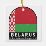 Wit-Rusland vlag Embleem Verstoorde Vintage Keramisch Ornament<br><div class="desc">Wit-Russisch logo met de vlag en het wapen.</div>