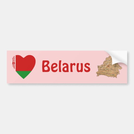 Wit-Rusland Vlag Hart + Landkaart Bumpersticker (Voorkant)