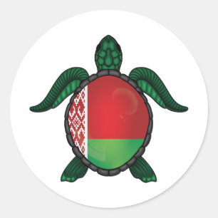 Wit-Rusland zee schildpad vlag klassieke ronde sti Sticker