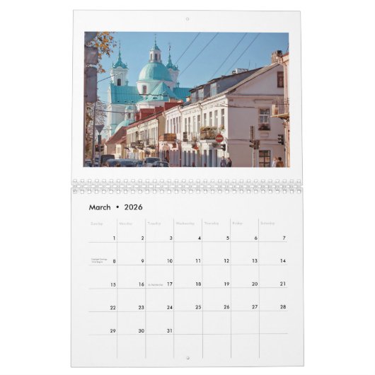 Wit-Russisch architectuurlandschap Natuur kalender (Mar 2026)