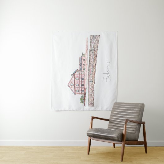 Wit-Russische architectuur Stadsschets Wandkleed (In situ)