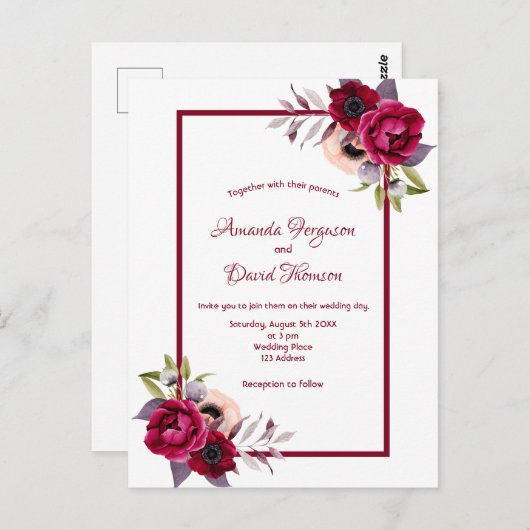 Wit-Russische bruinbloemigen huwelijksuitnodiging Briefkaart (Voorkant / Achterkant)