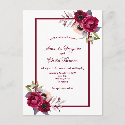 Wit-Russische bruinbloemigen huwelijksuitnodiging Briefkaart (Voorkant)