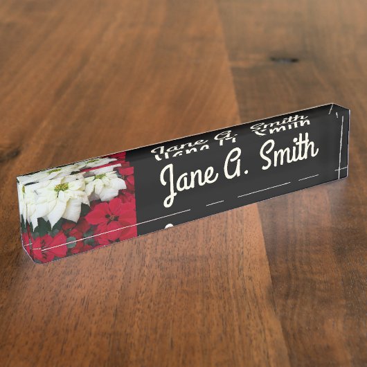 Wit-Russische en Rode Poinsettias II Kerstfeestdag Naambordje (Zijkant)