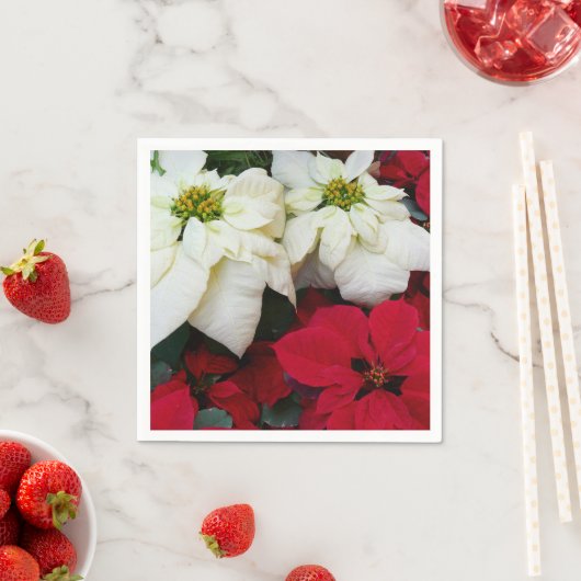 Wit-Russische en Rode Poinsettias II Kerstfeestdag Servet (Insitu)