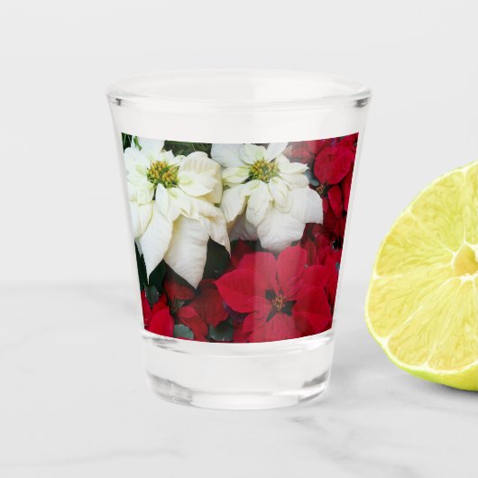 Wit-Russische en Rode Poinsettias II Kerstfeestdag Shot Glas (Voorkant)