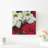 Wit-Russische en Rode Poinsettias II Kerstfeestdag Vierkante Klok (Huis)