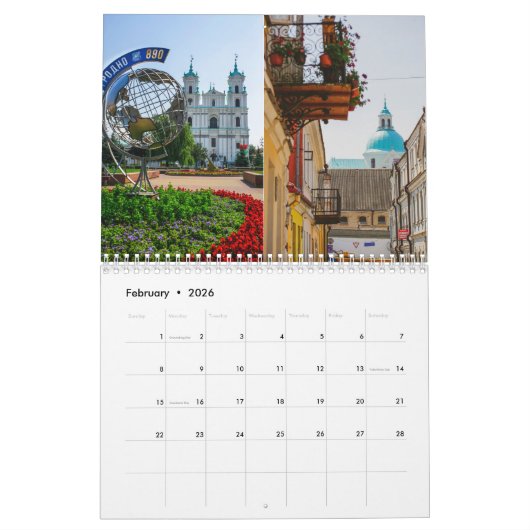 Wit-Russische landschapsarchitectuurstraten Kalender (Feb 2026)