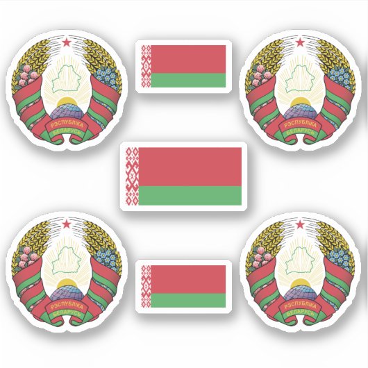 Wit-Russische wapenschild en vlaggen Sticker (Voorkant)