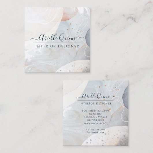 Wit Rust Blauw Abstract Vormen Interieur Designer Vierkante Visitekaartje (Voorkant / Achterkant)