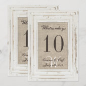 Wit Rustiek Lijst & Burlap Print Tafelnummer voor (Voorkant / Achterkant)