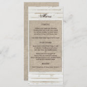 Wit Rustiek Lijst Burlap Wedding Menu (Voorkant / Achterkant)