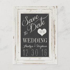 Wit Rustiek Lijst Chalk Typografie Save the Date Aankondigingskaart