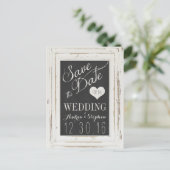 Wit Rustiek Lijst Chalk Typografie Save the Date Aankondigingskaart (Staand voorkant)