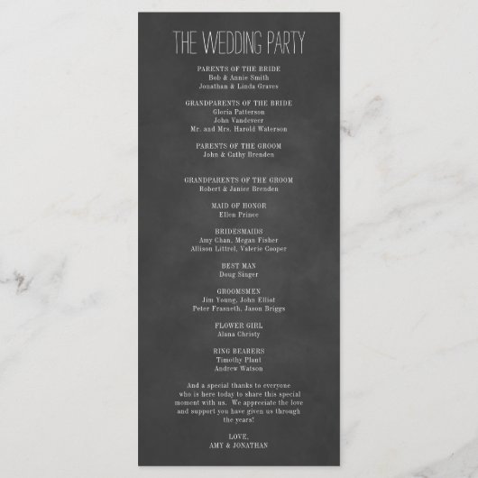 Wit rustiek Lijst krijt bruiloft programma Programmakaart (Achterkant)