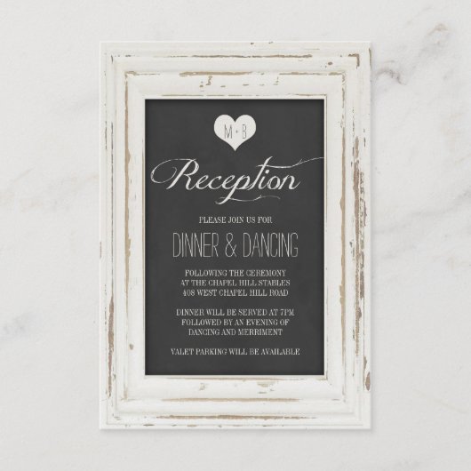 Wit rustiek Lijst krijt bruiloft receptie Informatiekaartje (Voorkant)