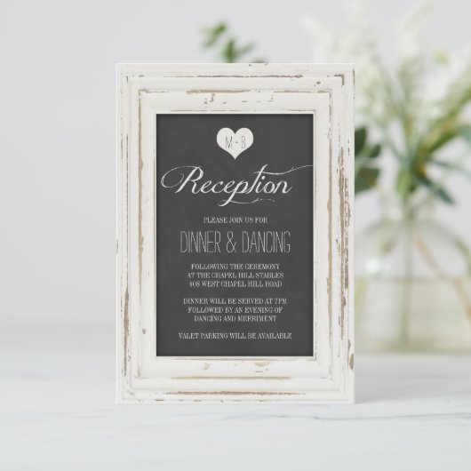 Wit rustiek Lijst krijt bruiloft receptie Informatiekaartje (Staand voorkant)