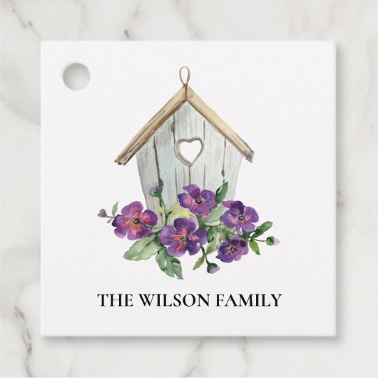 WIT RUSTISCH LAND VIOLET BIRD FLORAAL HUIS BEDANKJES LABELS (Voorkant)