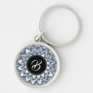 Wit ruw diamant Mandala met monogram Sleutelhanger