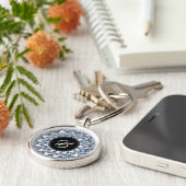 Wit ruw diamant Mandala met monogram Sleutelhanger (Zijkant)