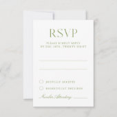 Wit & Sage Green Elegant Wedding RSVP Card Kaartje (Voorkant)
