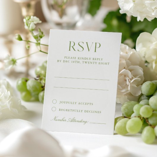 Wit & Sage Green Elegant Wedding RSVP Card Kaartje