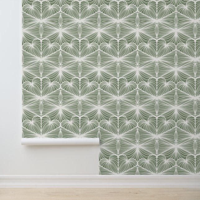 Wit Sage Groen Abstract geometrisch patroon Behang (Applicatie)