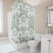 Wit & Sage Groen Bloemen Ontwerp Douchegordijn (In situ)